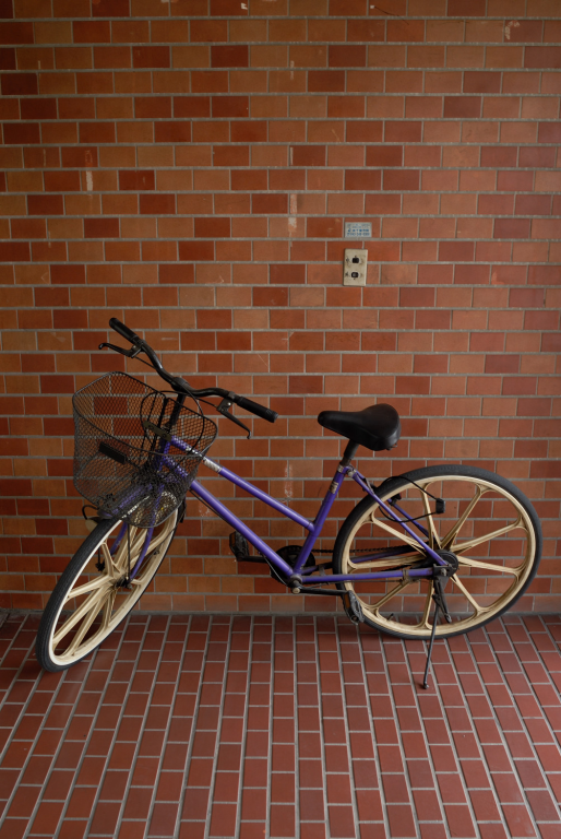 紫の自転車と
